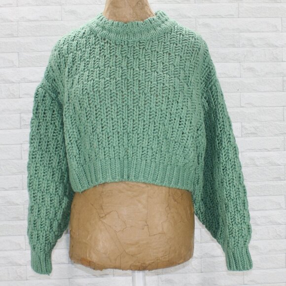 UNIVERSAL THREAD Sweater Wool Blend Knit Cropped Chunky Thick Oversized Green S - Picture 1 of 12